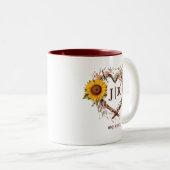 Tasse 2 Couleurs Tournesol rustique Monogramme Mariage Branche card (Devant droit)