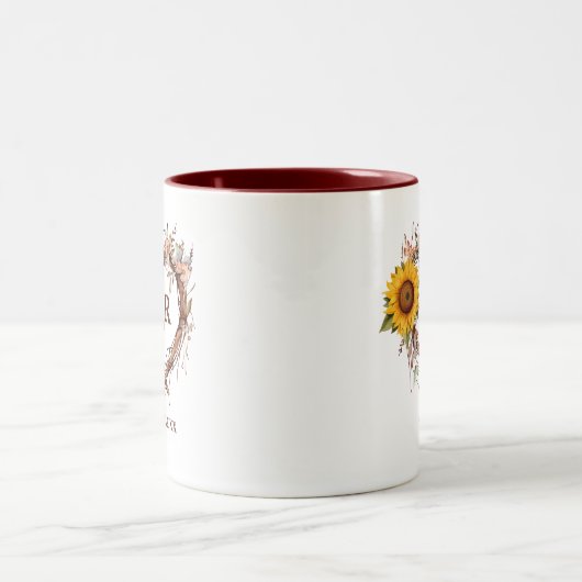 Tasse 2 Couleurs Tournesol rustique Monogramme Mariage Branche card (Centre)