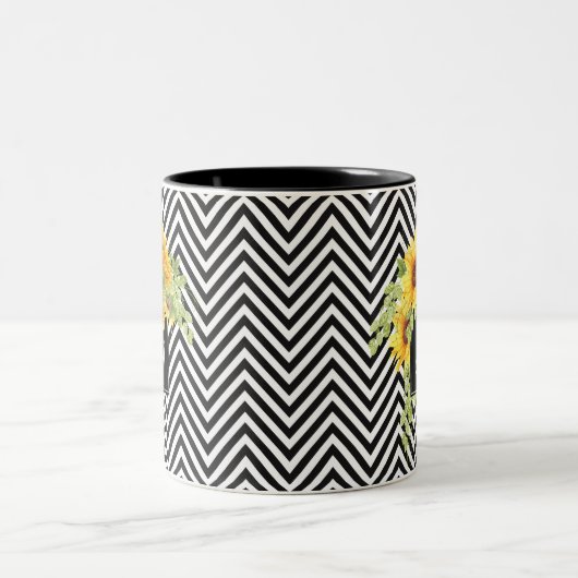 Tasse 2 Couleurs Tournesols et rayures Chevron avec Monogramme (Centre)