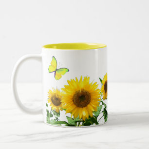 Tasse 2 Couleurs Tournsoleils Jaunes Ensoleillés et Papillon