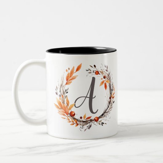 Tasse 2 Couleurs Toutes Les Lettres Modernes Boho Foliage Monogramm (Gauche)