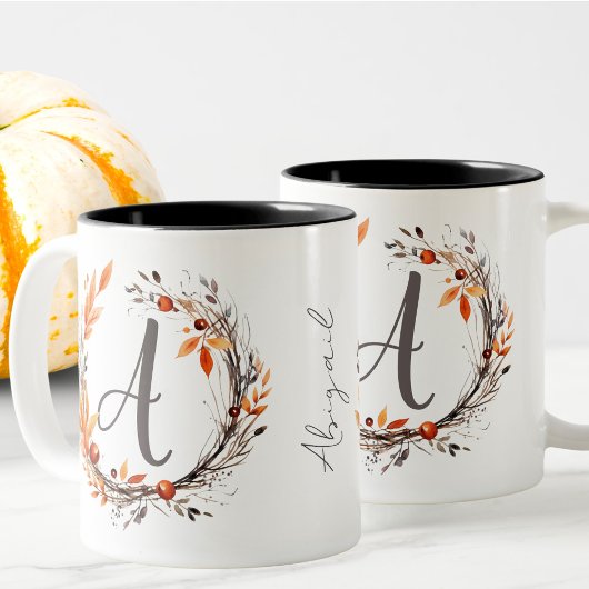 Tasse 2 Couleurs Toutes Les Lettres Modernes Boho Foliage Monogramm