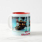 Tasse 2 Couleurs Train cadeau - Scène de Noël (Devant gauche)