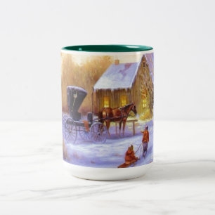 Tasse 2 Couleurs Traîneau pour enfants de Noël vintage tiré par un