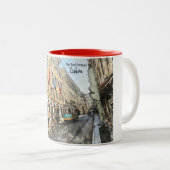 Tasse 2 Couleurs Tramway à Lisbonne Portugal Carte postale (Devant droit)