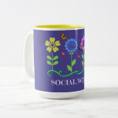 Tasse 2 Couleurs "Travailleur social", Fleurs de printemps graphiqu (Devant gauche)