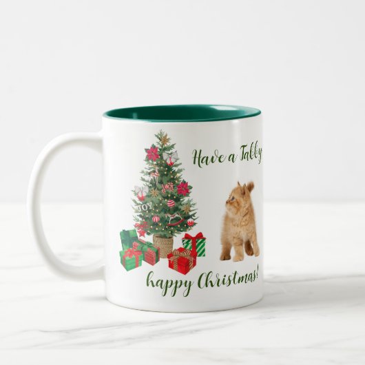 Tasse 2 Couleurs Tree Tabby Chat Joyeux Noël (Gauche)