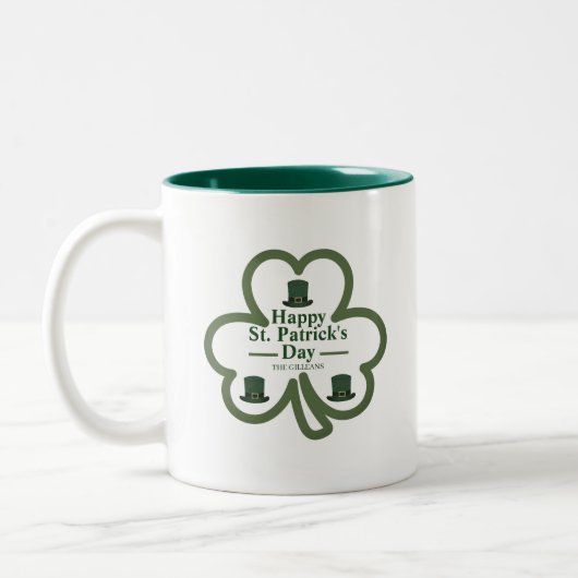 Tasse 2 Couleurs Trèfle chanceux vert Script St. Patrick's Day (Gauche)
