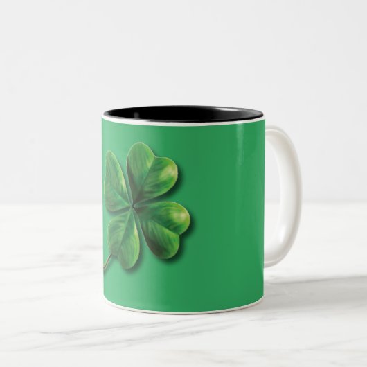 Tasse 2 Couleurs Trèfle irlandais vert moderne (Devant droit)