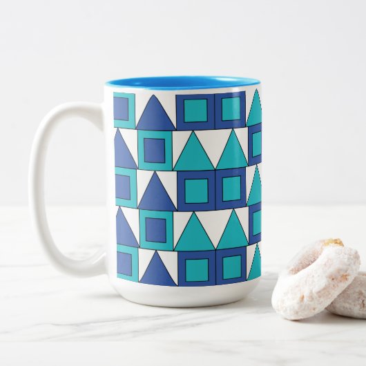 Tasse 2 Couleurs Triangle Carré bleu turquoise géométrique (Avec donut)