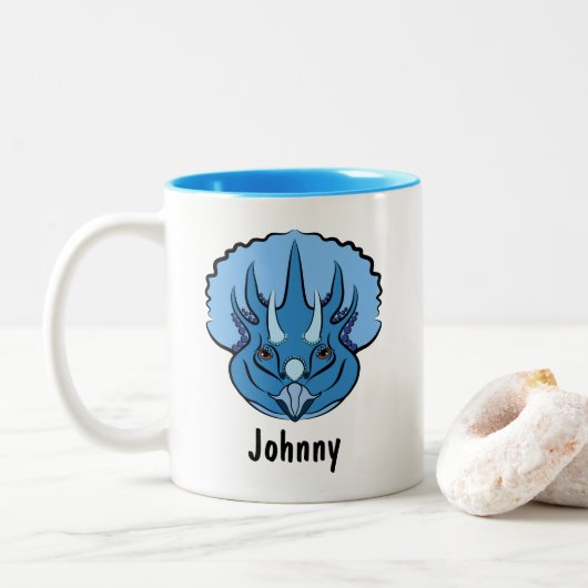 Tasse 2 Couleurs Tricératops Blue Cute Dinosaur Personnalisé (Avec donut)