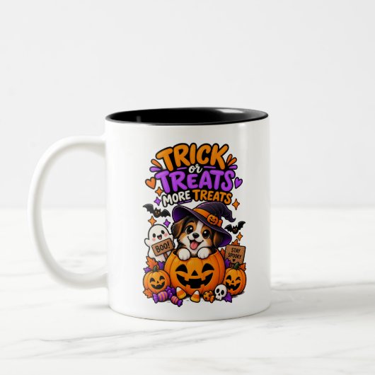 Tasse 2 Couleurs Tricks ou Traitements Plus de Traitements Chiot Ha (Gauche)