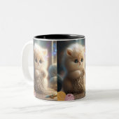 Tasse 2 Couleurs Tricot de chat mignon avec Fil (Devant gauche)