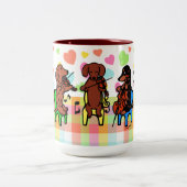 Tasse 2 Couleurs Trio de ficelle de teckel (Centre)