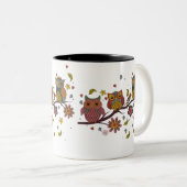 Tasse 2 Couleurs Trois hiboux sur la branche (Devant droit)