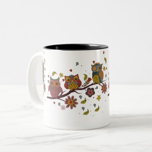 Tasse 2 Couleurs Trois hiboux sur la branche (Devant gauche)