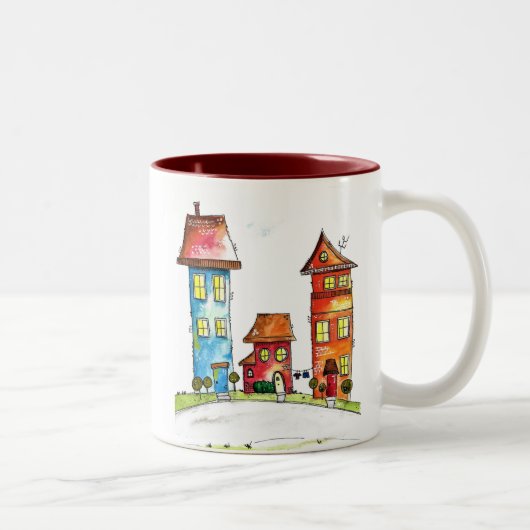 Tasse 2 Couleurs Trois Mignonnes Maisons Whimsques (Droit)