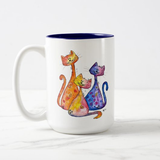 Tasse 2 Couleurs Trois mignons chats Whimsical (Gauche)