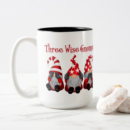 Tasse 2 Couleurs trois sages nains amusants Noël (Avec donut)