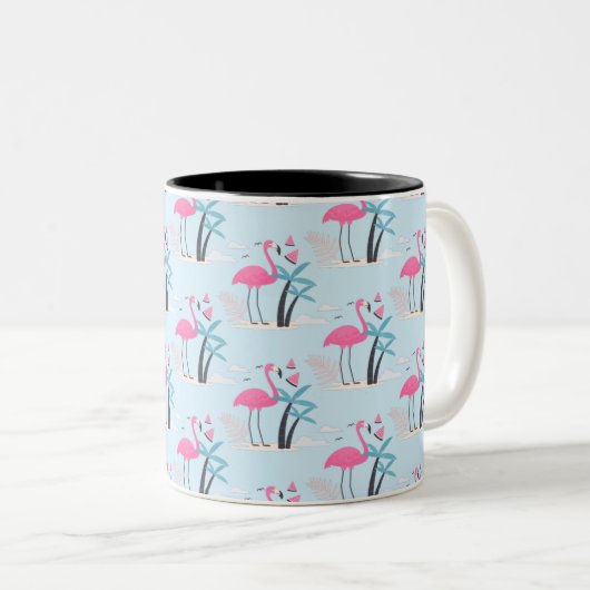 Tasse 2 Couleurs Tropical Cute drôle d'aquarelle flamingo (Devant droit)