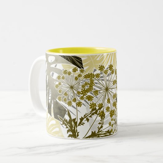 Tasse 2 Couleurs Tropical motif monstera palm feuille exotique (Devant gauche)