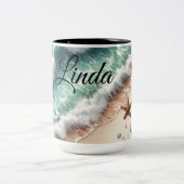 Tasse 2 Couleurs Tropical Vibrant Sand Beach Nom personnalisé (Centre)