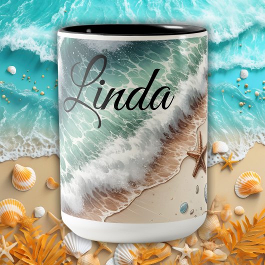 Tasse 2 Couleurs Tropical Vibrant Sand Beach Nom personnalisé