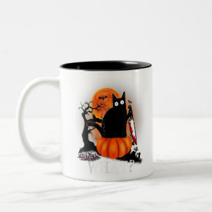 Tasse 2 Couleurs Tueur Halloween Lune effrayante Chat noir avec cou