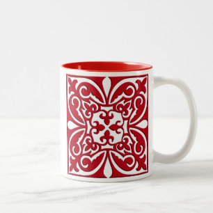 Tasse 2 Couleurs Tuiles marocaines - rouge foncé et blanc