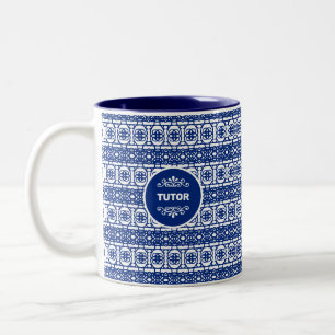 Tasse 2 Couleurs Tuteur sur Motif Abstrait élégant en bleu et blanc