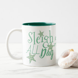 Tasse 2 Couleurs Typographie crème verte Sleigh d'étoile de plaid
