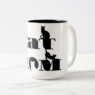 Tasse 2 Couleurs Typographie de silhouette de maman de chat