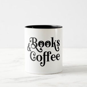 Tasse 2 Couleurs Typographie Livres & Café Noir et Blanc