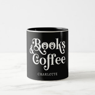 Tasse 2 Couleurs Typographie Livres & Café Noir et Blanc personnali