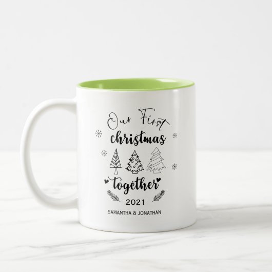 Tasse 2 Couleurs Typographie Notre Premier Noël Ensemble (Gauche)