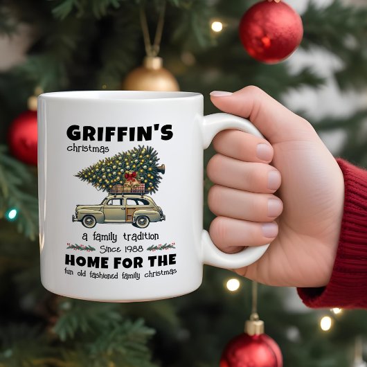 Tasse 2 Couleurs Un arbre drôle en famille de voiture Noël