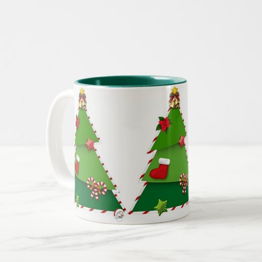 TASSE 2 COULEURS UN "BOUG D'ARBRE DE NOËL" TRÈS SPÉCIAL (Devant gauche)