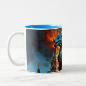 Tasse 2 Couleurs Un dragon bleu et or visite Moscou (Gauche)
