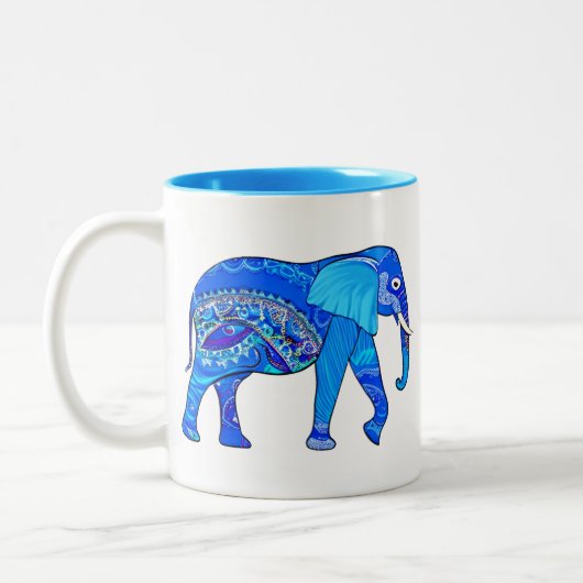 Tasse 2 Couleurs Un éléphant indien dans un Motif bleu arabesque (Gauche)