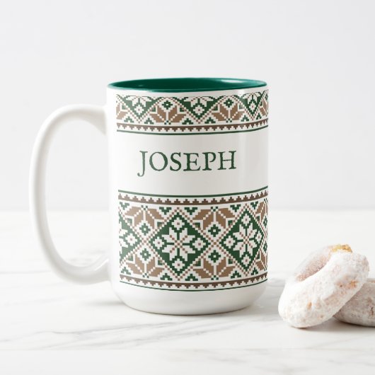 Tasse 2 Couleurs Un hiver agréable | Art populaire slave (Avec donut)