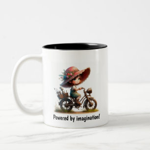 Tasse 2 Couleurs Un jeune enfant heureux à bord d'une moto Steampun