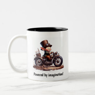 Tasse 2 Couleurs Un jeune enfant heureux à bord d'une moto Steampun