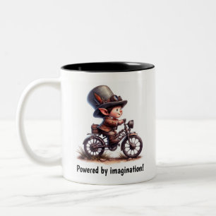 Tasse 2 Couleurs Un jeune enfant heureux à bord d'une moto Steampun