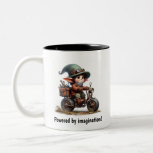 Tasse 2 Couleurs Un jeune enfant heureux à bord d'une moto Steampun