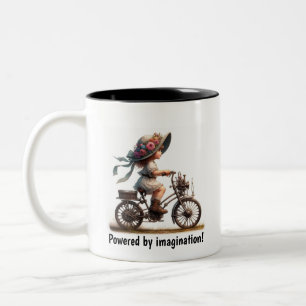 Tasse 2 Couleurs Un jeune enfant heureux à vélo à vapeur