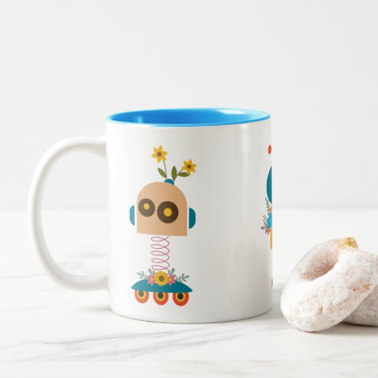 Tasse 2 Couleurs Un joli robot design pour enfants (Avec donut)