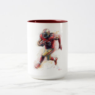 Tasse 2 Couleurs Un joueur de football américain qui tourne avec un