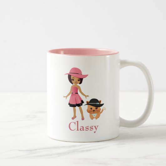 Tasse 2 Couleurs Une femme afro-américaine avec chat (Droit)
