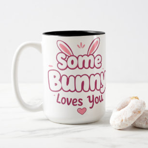 Tasse 2 Couleurs Une petite lapine t'aime Typographie de Pâques ros