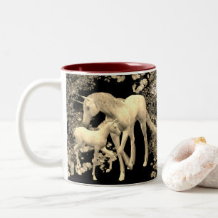 Tasse 2 Couleurs Unicorn Mare Et Foal Sepia Imaginaire Personnalisé